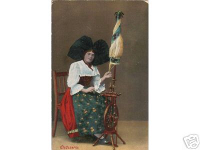 1910S Lady From Elzas with Spinningwheel