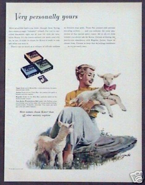 1950 Kotex Sanitary Napkins Lady Sheep Lambs Ad