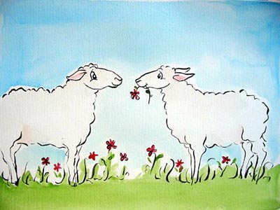 2 Ewes with a Flower