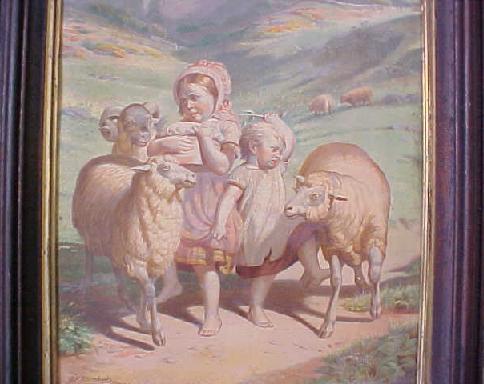 2 Small Children with 3 Sheep