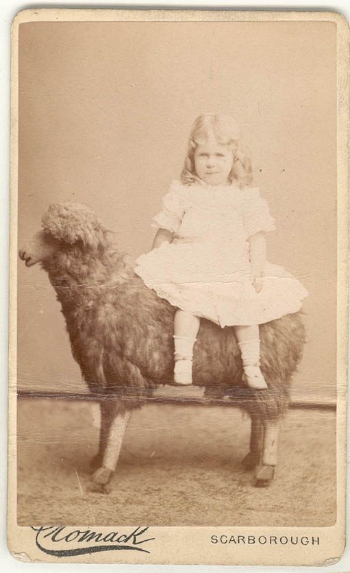 2 Year Old Girl Sitting on Sheep Toy
