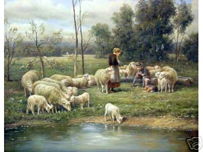 2 Young Shepherds with Sheep in Spring