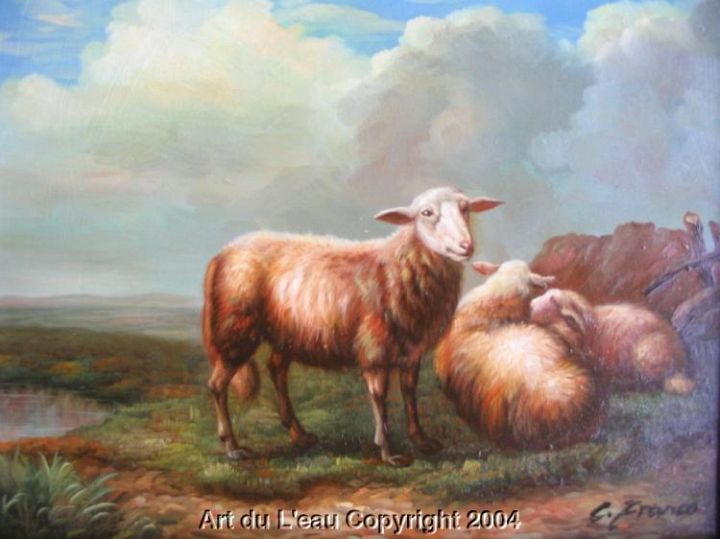 3 Dutch Sheep on a Hilltop