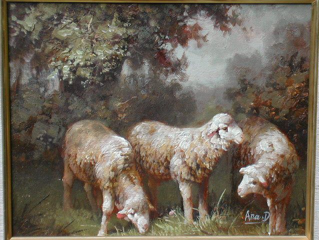 3 Ewes Grazing in the Wood