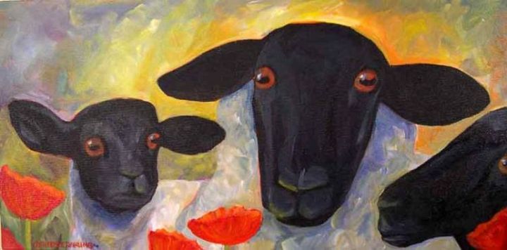 3 Sheep with Poppies