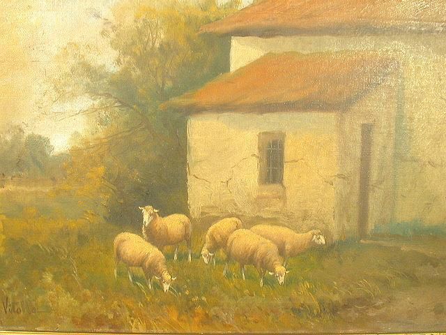 5 Sheep By an Old Farm House