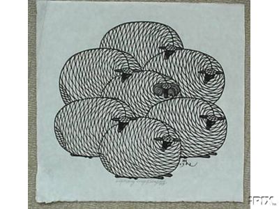 6 Ewes and a Ram Woodcut