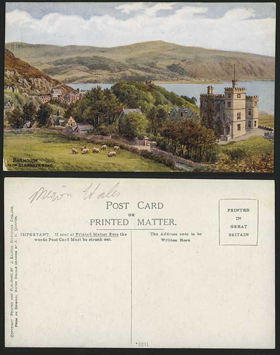 A R Quinton Old Postcard Barmouth Llanaber Road Sheep