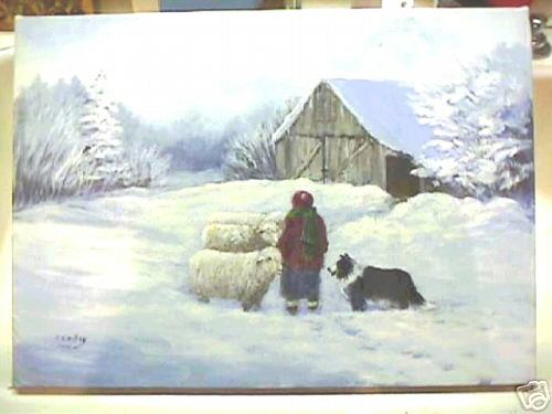 A Woman Feeding Her Sheep in Winter