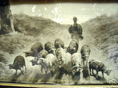 Afantique Sepia Lithograph Sheepandsheepherder 1