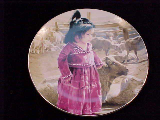 Amer-Indian Baby Girl with Sheep