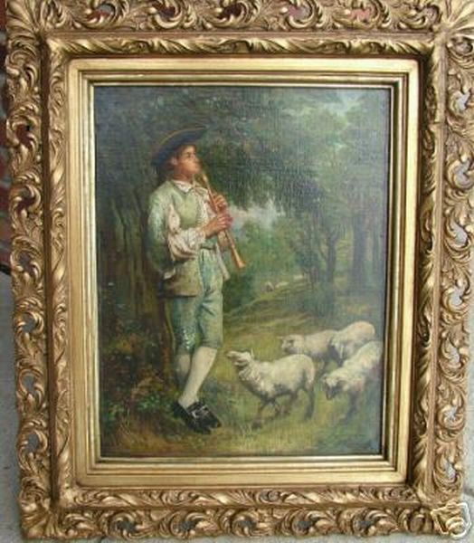 Antique 19C French Shepherd Flute Player and Sheep57 1 B