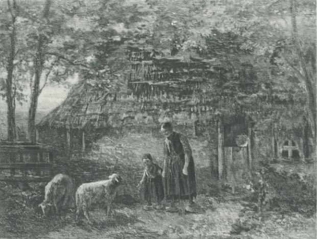 Antique Print Sheep House Woods Josef Israels