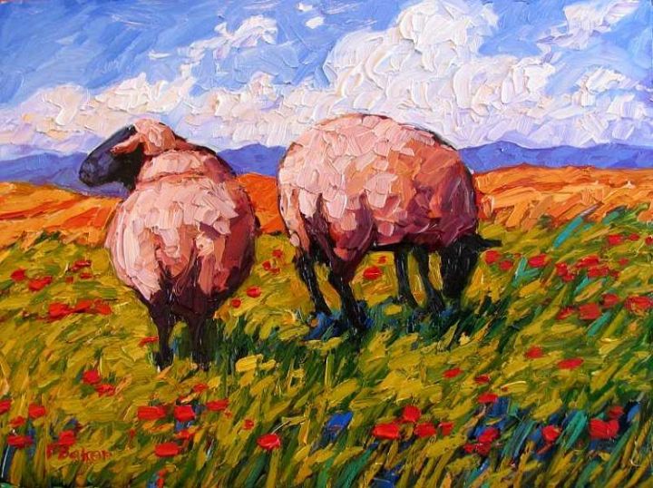 Back of Two Colorful Sheep