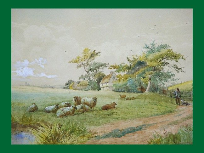 Barclay Victorian Sheep Landscape Watercolour