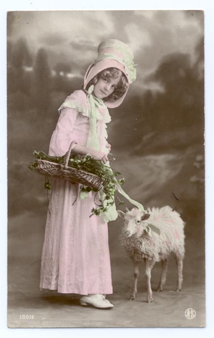 Beautiful Edwardian Girl with Sheep