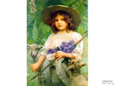 Beautiful Girl Child with Lambs