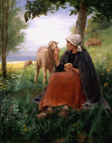 Beautiful Shepherdess with Sheep