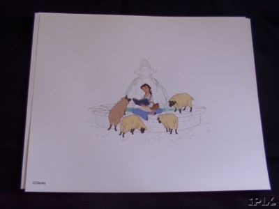 Beauty Reading to Sheep Disney Litho