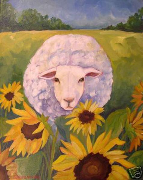 Bl Ewe with Sunflowers Sheep