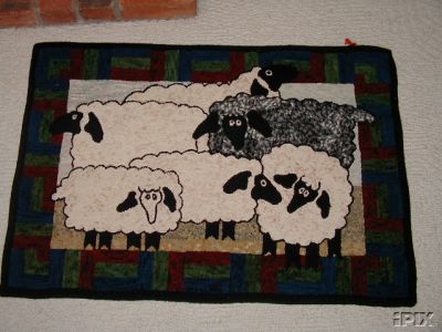 Black Sheep Hooked Rug