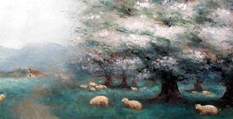 Blooming Trees and Sheep