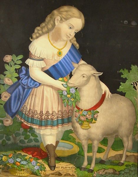 Blue Ribbon Girl with Sheep