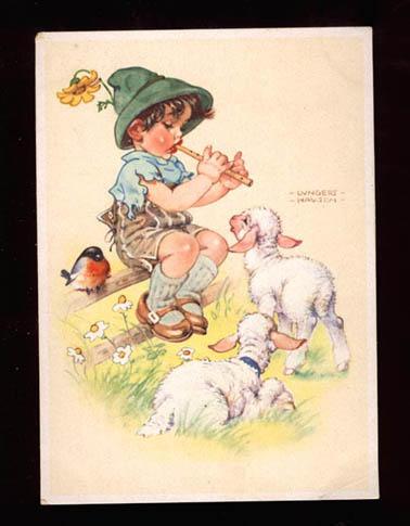 Boy Child with Flute and Lambs
