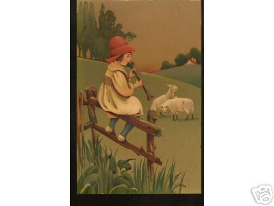Child Playing Horn to Sheep