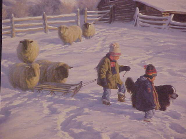 Children-Dog-Sheep in Snow