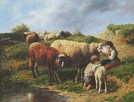 Children Loving Their Sheep