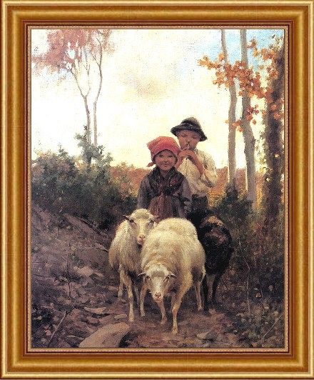 Children with Sheep on a Path Bruzzi 8X10