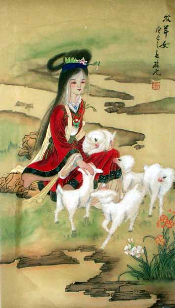 Chinese Woman with Lambs