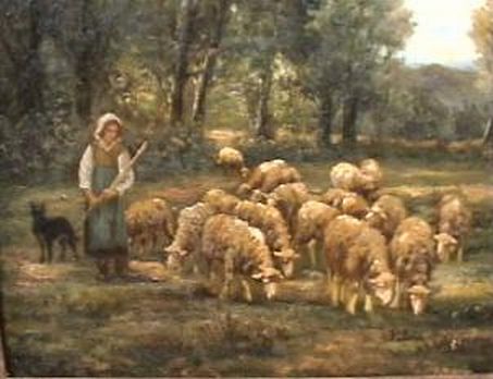 Dog with Shepherdess and Sheep