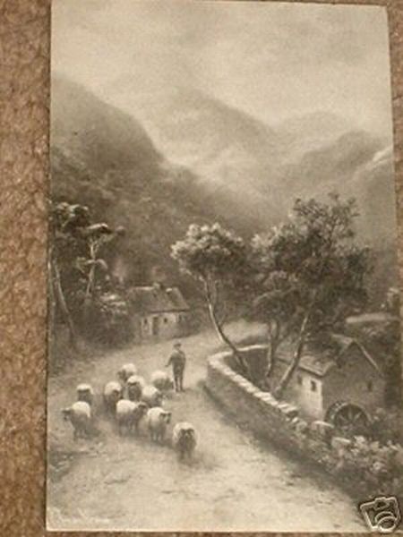 Elmer Keene Rural Scene Mill Shepherd Sheep Bw Postcard Item