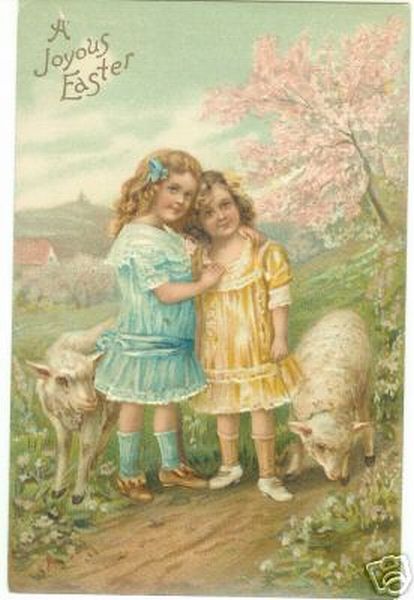 Embossed Sweet Little Girls with Sheep