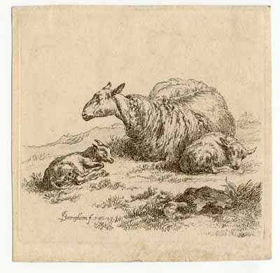 Engraving Ewe with Twins
