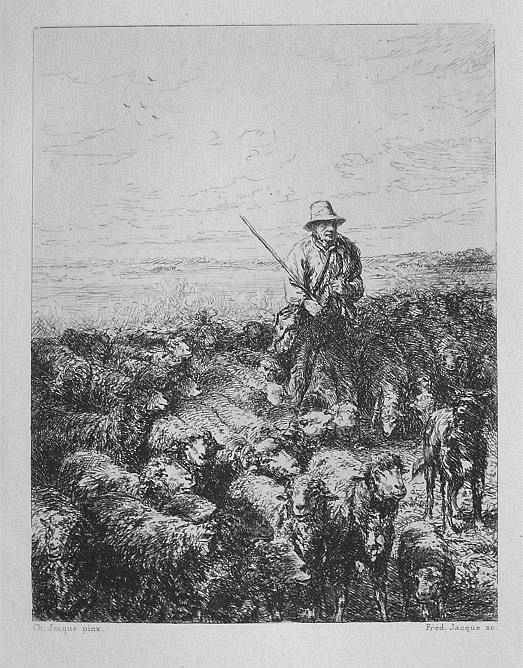 Etching Shepherd with His Flock