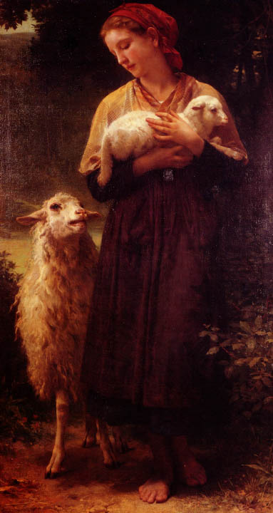 Ewe with Lamb and Shepherdess