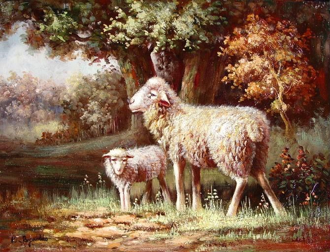 Ewe with Lamb in Woods