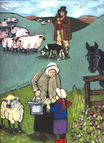 Family with Sheep Folk Art