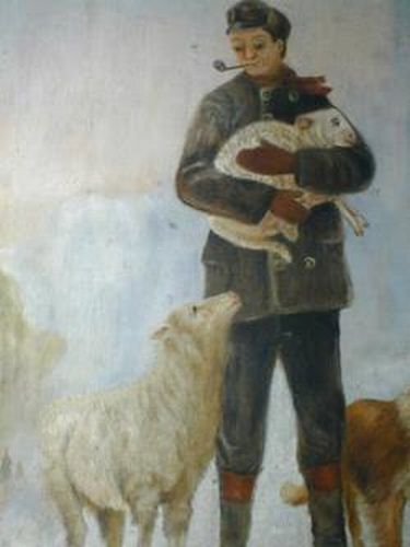 Farmer with Ewe Lamb Dog