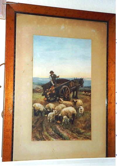 Farmer with Wagon Feeding Sheep