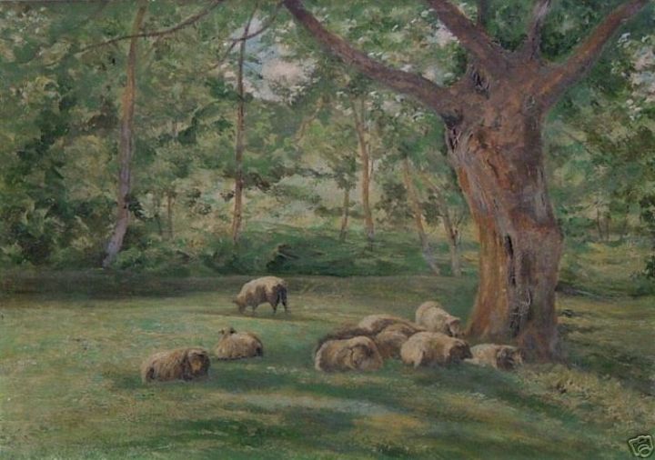 Fine Mystery Artist Sheep at Rest