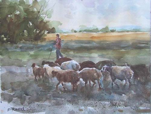 Flock of Sheep Watercolor
