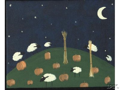 Folk Art Sheep and Pumpkins