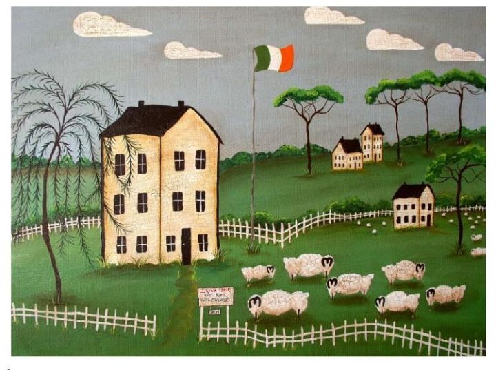 Folk Art Yellow House W Sheep