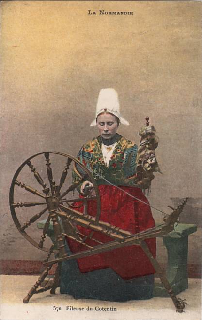 French Woman Spinning Flax