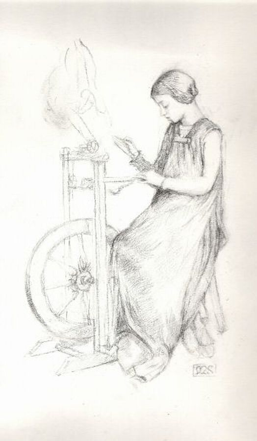 Girl Spinning Flax
