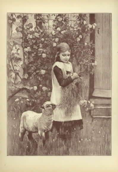 Girl with Kitten and Lamb